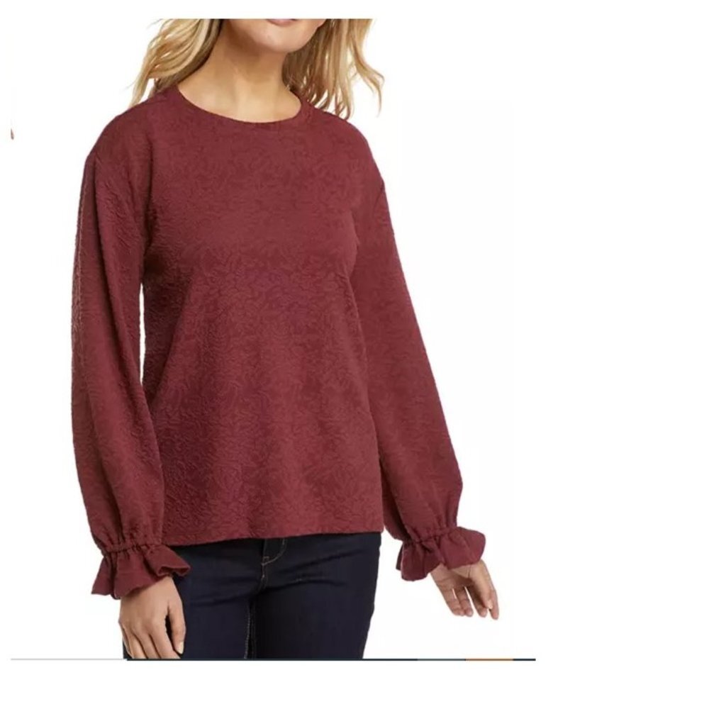 Sharagano Solid Cinched Wrist Knit Top Medium